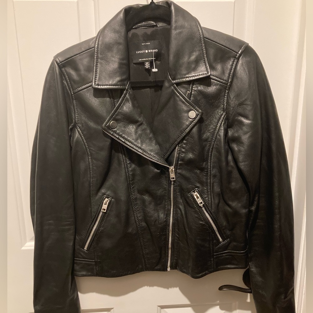 Lamb Skin Black Leather Moto Jacket, Lucky Brand
